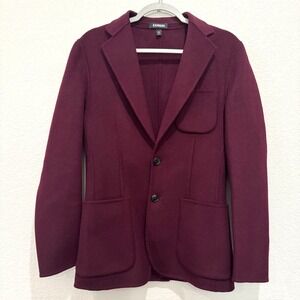 Express Wool Blend Blazer Jacket Womens XS Burgundy Button Pockets Career Fall